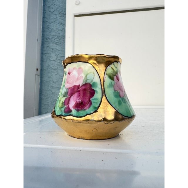 Metal 1920 Porcelain Gold Floral Match Holder For Sale - Image 7 of 10
