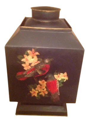 Vintage 1990s Vintage Hand Painted Black English Tole Tea Caddy