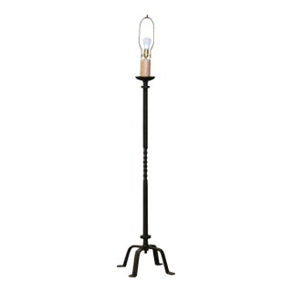 19th Century French Gothic Black Forged Wrought Iron Floor Lamp For Sale