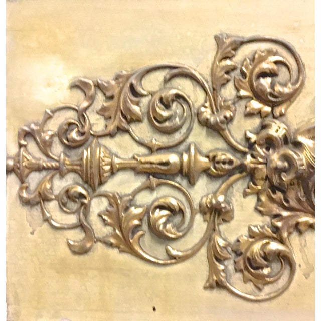 Antique Brass & Wood Cherub-Acanthus Leaf Plaque For Sale - Image 4 of 5