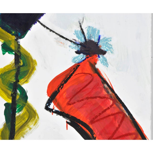 Contemporary "Blue Loops Orange Burst" Contemporary Abstract Acrylic and Watercolor Painting by Robbie Kemper For Sale - Image 3 of 5
