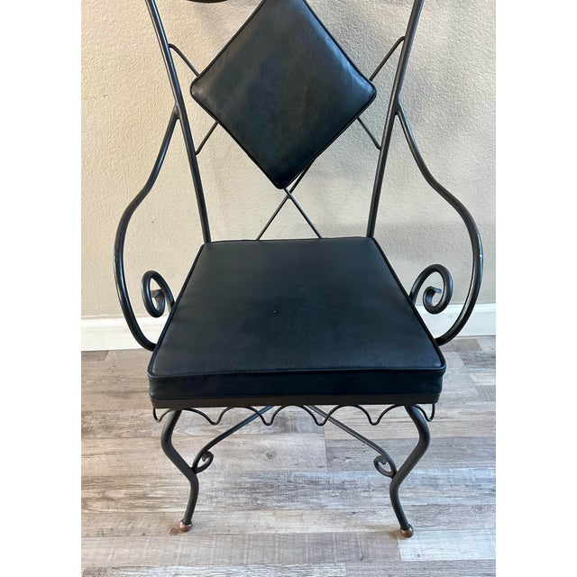 Gemstone 1950s Rare Samuel Copelon Iron Accent Armchair With Diamond Back and Brass Finials For Sale - Image 7 of 8