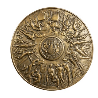 Gilt Bronze Tondo with Mythological Decoration The Arts and the Muses, 19th Century For Sale