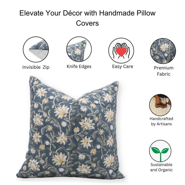 Fabdivine Throw Pillow Cover 14x14 Inch Handmade Block Print Cushion Thick Cotton White- Aradhna For Sale - Image 4 of 4