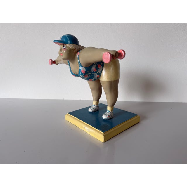 Yellow Vintage Swedish Kvinna Bruka Design Hand-Painted Aerobics Woman Figurative Resin Sculpture, C. 1980s–1990s For Sale - Image 8 of 11