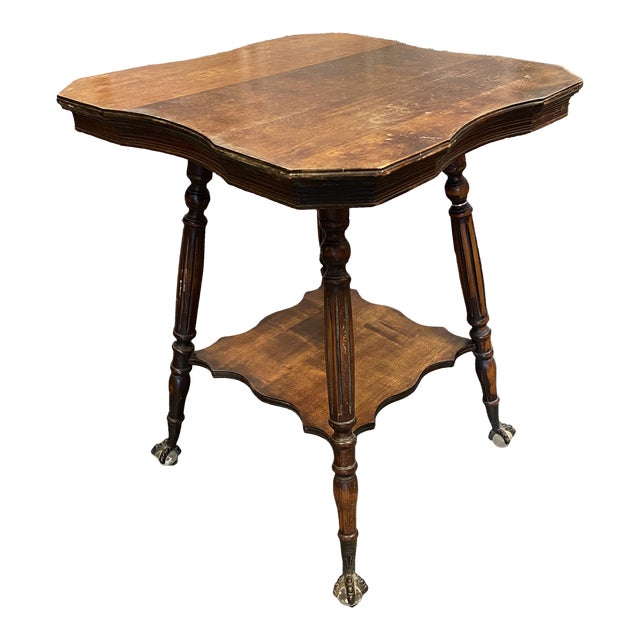 Antique Oak Parlor Table With Claw and Glass Ball Feet Chairish