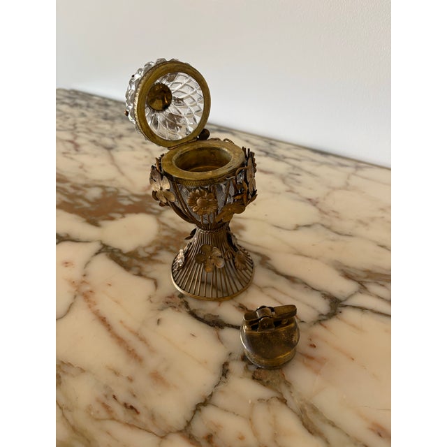 Bronze Vintage Crystal and Gilt Bronze Hollywood Regency Table Lighter For Sale - Image 8 of 12