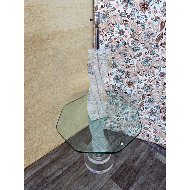 Stacked Lucite Blocks Spiral Floor Lamp in the Karl Springer. Style. Circa 1970s For Sale - Image 12 of 13