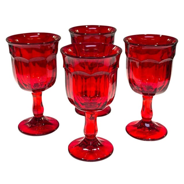 Late 20th Century Vintage Viking Arlington Ruby Red Water Goblets - Set of 4 For Sale - Image 5 of 8