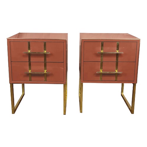 Birch Bedside Tables in Mirror Glass & Brass by Justfurnituress, Set of 2 For Sale