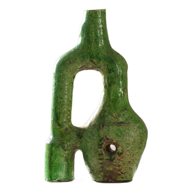 Tamegroute Green Glazed Ceramic Sculptural Vase | One of a Kind For Sale