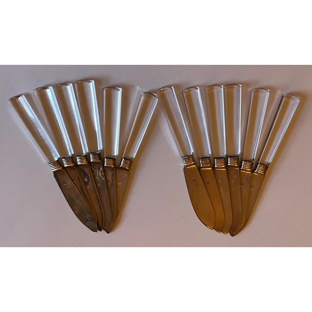 Metal Antique 1920 French Art Deco Jacques & Pierre Cardeilhac Sterling Silver Fruit Knives With Glass Handles - Set of 12 For Sale - Image 7 of 14