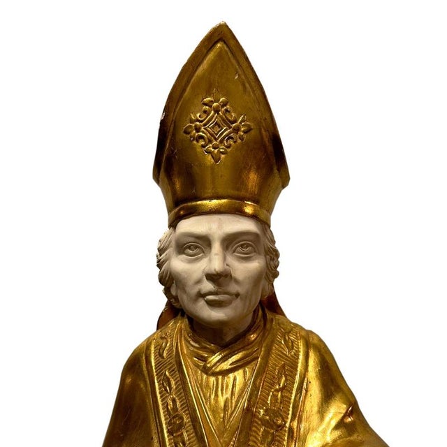 19th Century Saint Nicholas of Bari Handcarved Sculpture with Gold Leaf, France, 1850s For Sale - Image 4 of 11