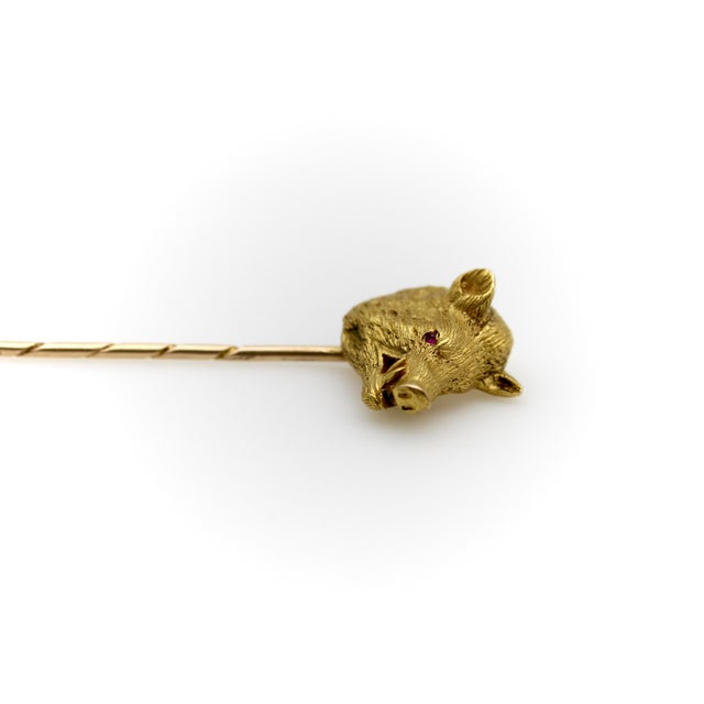 Late 19th Century Victorian 14k Gold Wild Boar Stick Pin With Ruby Eyes For Sale - Image 4 of 9