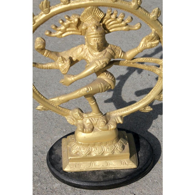 1970s Bright Brass Nataraja Dancing Shiva Sculpture on Wooden Base – 8" For Sale - Image 13 of 17