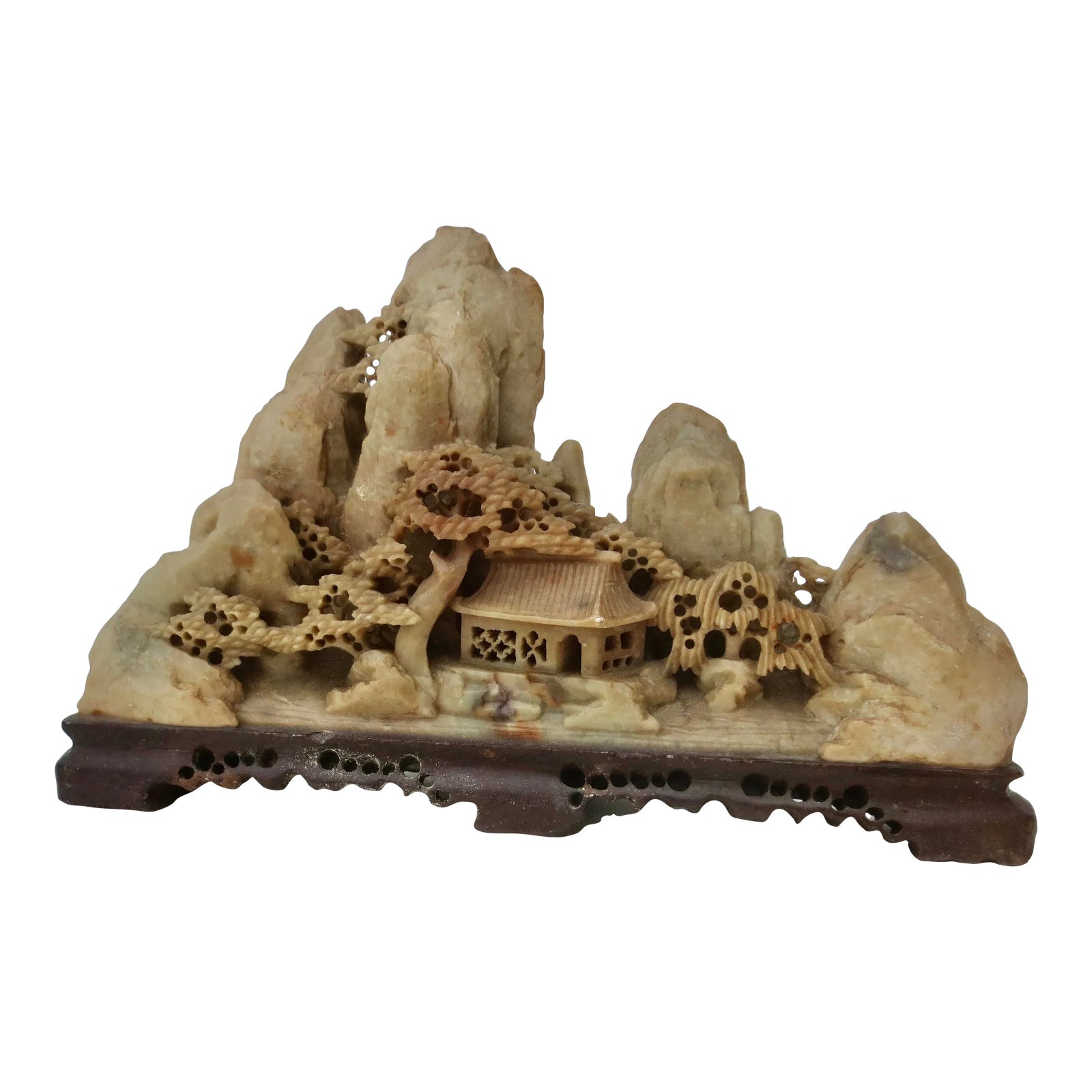 Chinese Soapstone of Mountains and Village Carving Circa 1970s | Chairish