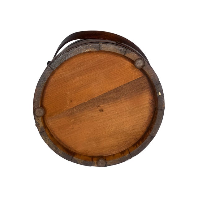 Antique Primitive Wood Firkin Staved Bucket Iron Bail Handle Victorian Decoupage For Sale - Image 10 of 10