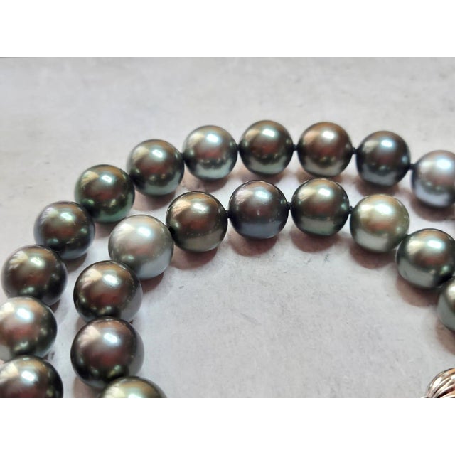 South Sea Tahitian Black Pearl Necklace With 14k White Gold Clasp For Sale - Image 9 of 9