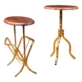 Mid 20th Century Pair of After-Maison Bagues Faux Bamboo Side Tables With Magazine Rack For Sale
