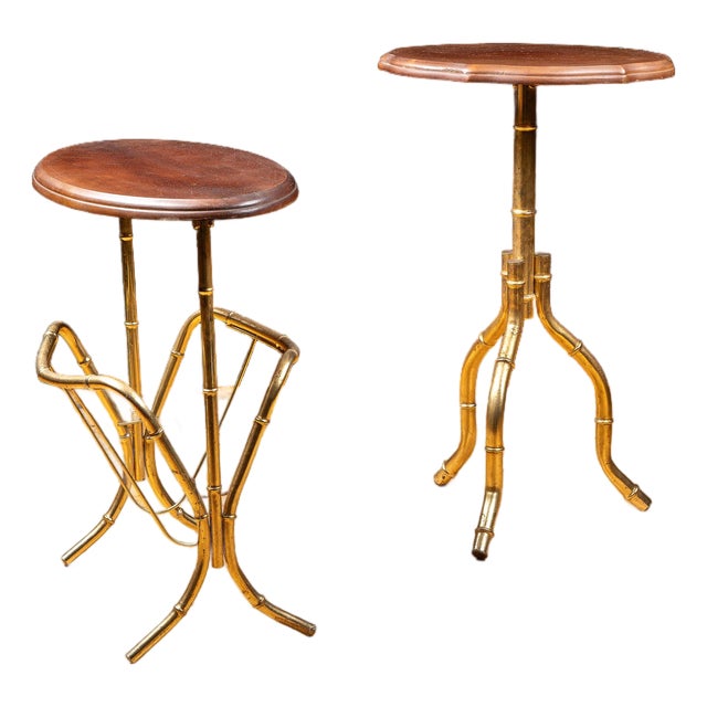 Mid 20th Century Pair of After-Maison Bagues Faux Bamboo Side Tables With Magazine Rack For Sale