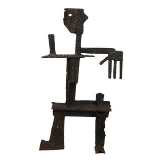 1960s Abstract Man Brutalist Iron Sculpture For Sale