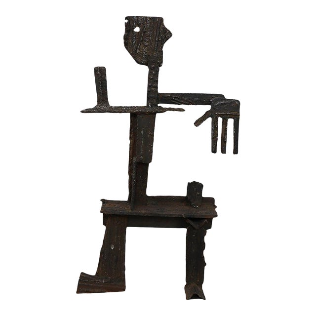 1960s Abstract Man Brutalist Iron Sculpture For Sale