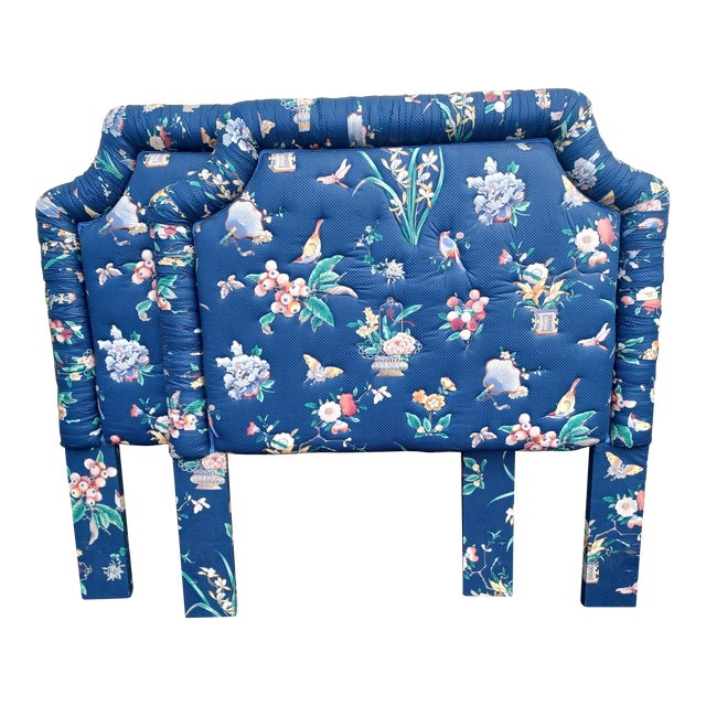 Mid 20th Century Vintage Pair of Full Size Upholstered Chinoserie