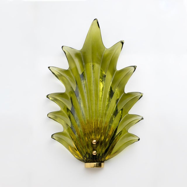 Mid-Century Modern Italian Modern Murano Glass Leaf Sconces, 2000, Set of 2 For Sale - Image 3 of 9