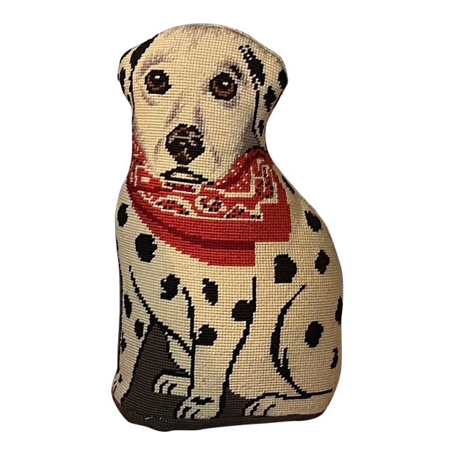 Vintage Wool Dalmatian Needlework Needlepoint Dog Pillow or Doorstop For Sale