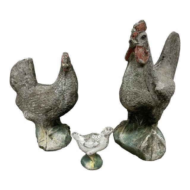 Mid 20th Century Concrete Family of Chickens, 3 Pieces For Sale