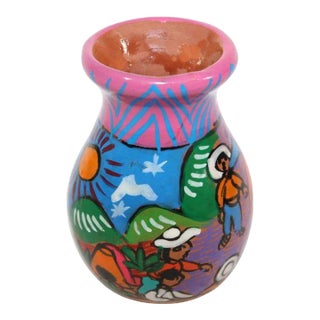 Small Hand Painted Mexican Pottery Vase For Sale