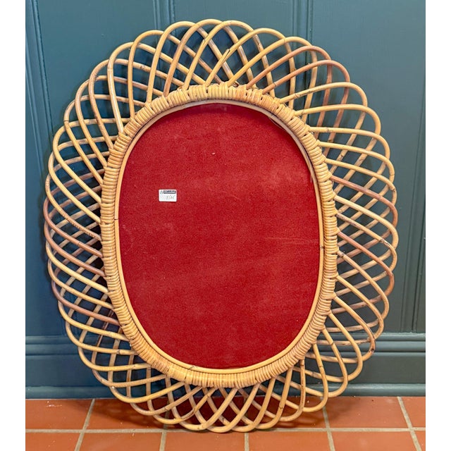 Mid-Century Modern 1950s Italian Wicker Oval Wall Mirror by Franco Albini For Sale - Image 3 of 8