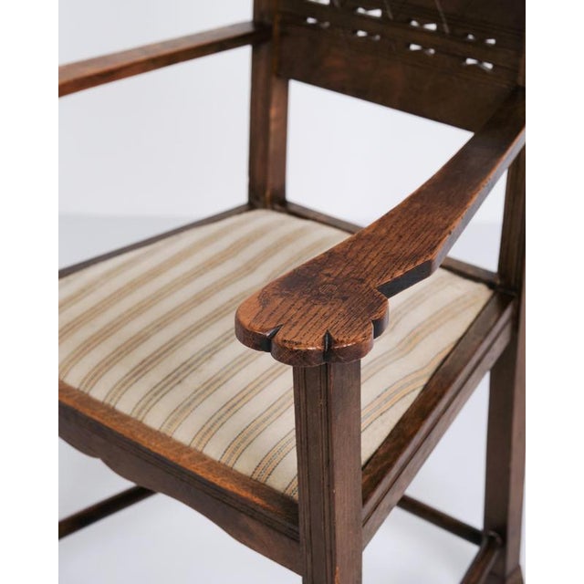 Antique Armchair in Oak with Striped Upholstery, 1930s For Sale - Image 4 of 10