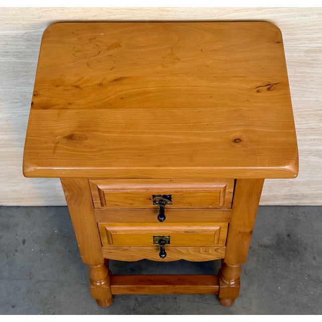 Mid 20th Century Pair of Spanish Honey Tone Narrow Nightstands with two drawers For Sale - Image 11 of 18