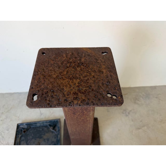 Black Vintage Brutalist Metal Garden Pedestal With Embossed Top For Sale - Image 8 of 12