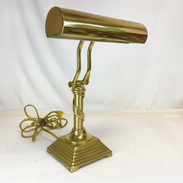 Art Deco 1970s Vintage Art Deco Brass Piano-Bankers Desk Lamp With Pyramid Base For Sale - Image 3 of 7