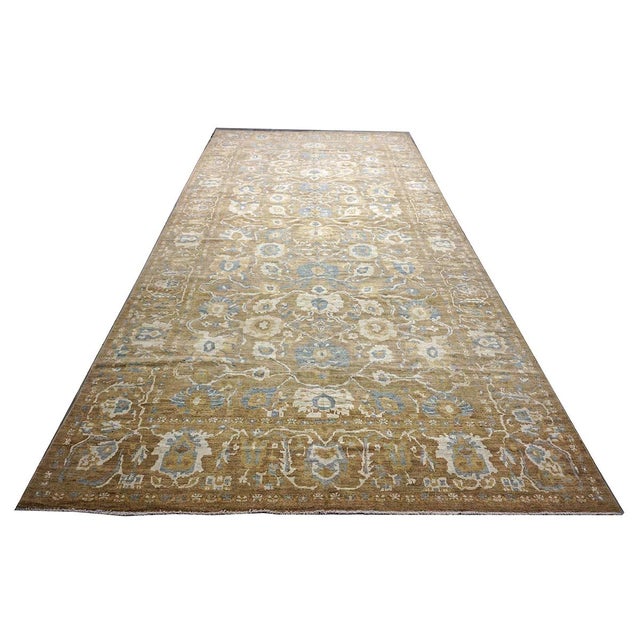 Early 21st Century Persian Sultanabad Wool 10 x 20 Taupe, Ivory & Light Blue Handmade Gallery Area Rug #1141324 For Sale - Image 5 of 18