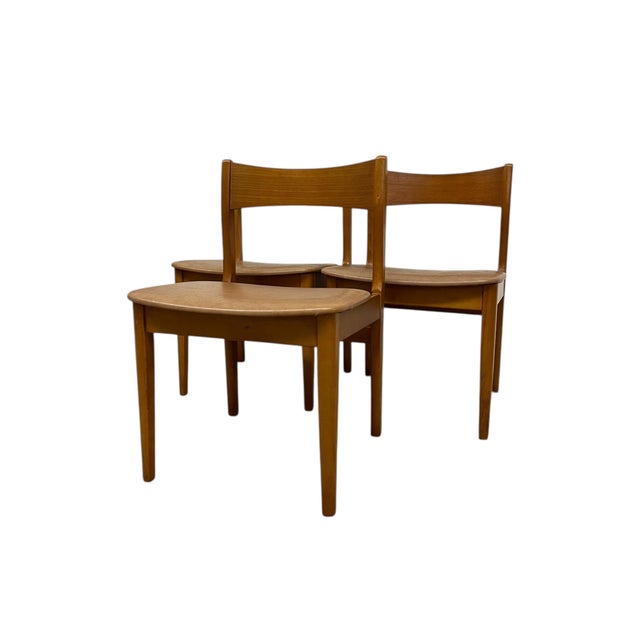 1970s Mid-Century Modern Dining Chairs, Set of 3, Wooden Frames With Curved Backrests and Upholstered Seats For Sale In Seattle - Image 6 of 10