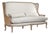 Leon Wingback Settee Natural Linen/Burlap Bench with Weathered Oak Frame For Sale