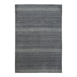 8x10 Gray Hand-Knotted Wool Viscose Striated Texture Solid Open Field Carpet Rug For Sale