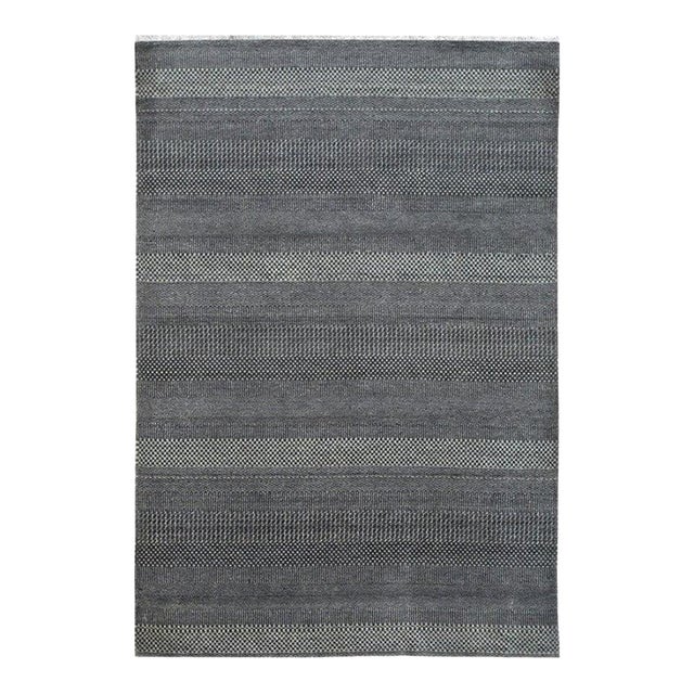 8x10 Gray Hand-Knotted Wool Viscose Striated Texture Solid Open Field Carpet Rug For Sale