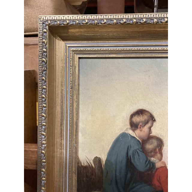 Unknown, Two Children, 1800s, Oil on Wooden Panel, Framed For Sale - Image 6 of 11