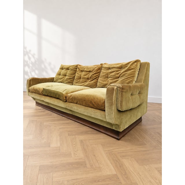 Vintage Green Velvet and Wood Sofa, 1950s For Sale - Image 4 of 9