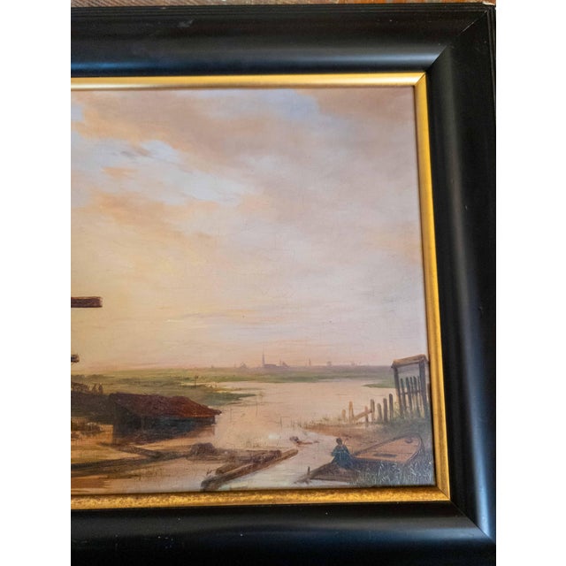 19th Century Dutch Luminist Old Master Style Oil Painting With Windmill For Sale - Image 4 of 18