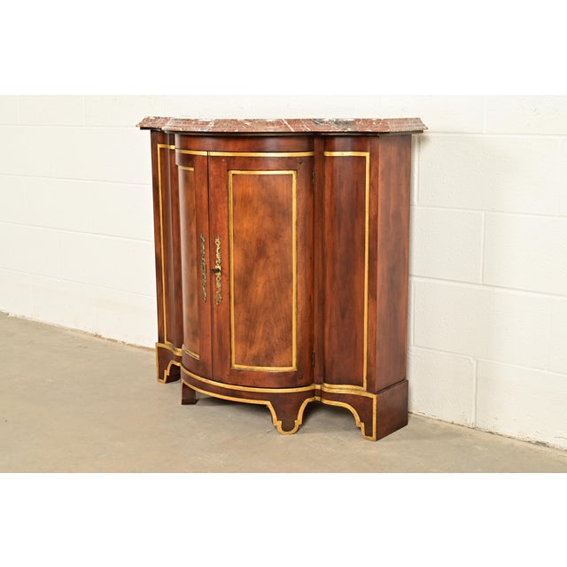 Rococo Baker Furniture Italian Provincial Carved Cherry Wood, Parcel Gilt, and Marble Top Demilune Sideboard or Bar Cabinet For Sale - Image 3 of 16