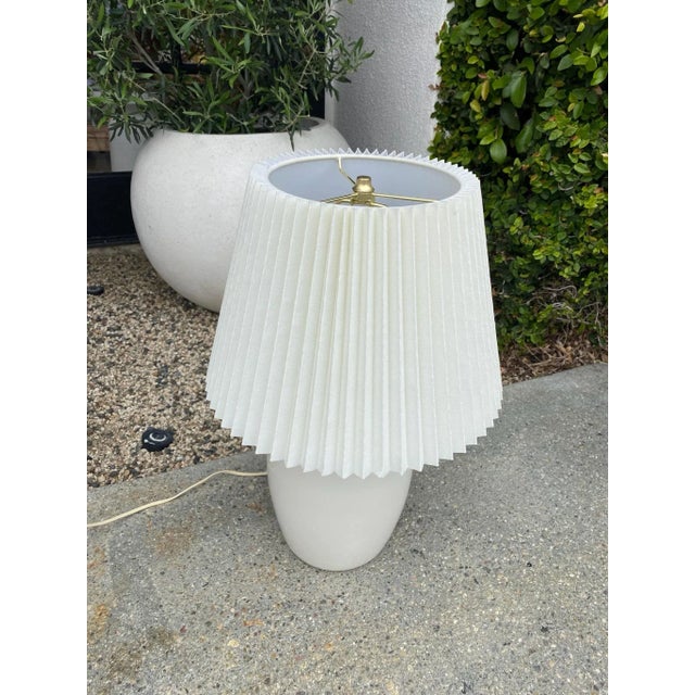 Traditional Vintage Ceramic Lamp With Pleated Shade For Sale - Image 3 of 11