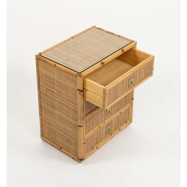 Mid-Century Modern Rattan and Brass Chest of Drawers, Italy, 1970s For Sale - Image 4 of 16