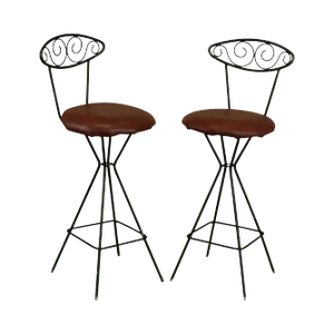 Mid-Century Modern Wrought Iron Barstools - a Pair