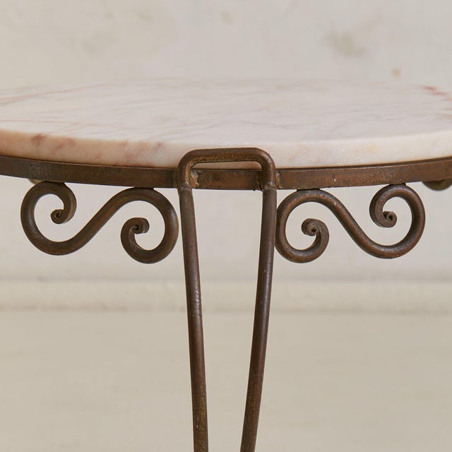 Brown French Art Deco Round Pink Marble + Wrought Iron Coffee Table, 1930s For Sale - Image 8 of 9