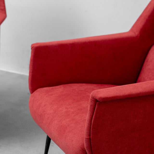 Vintage Lounge Chairs in Red Fabric by Gigi Radice, 1960s, Set of 2 For Sale - Image 9 of 11
